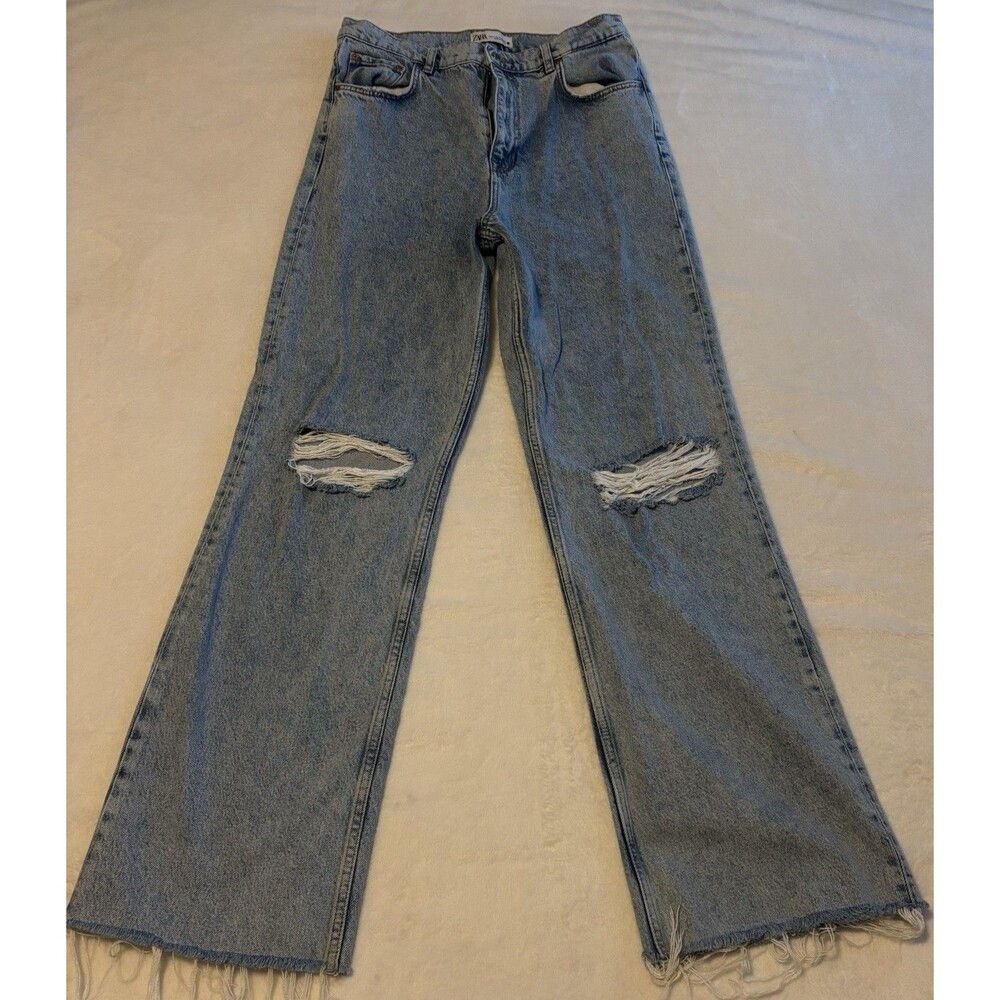 Zara Womens High Waist Wide Leg Denim Pants Sz 12 Blue